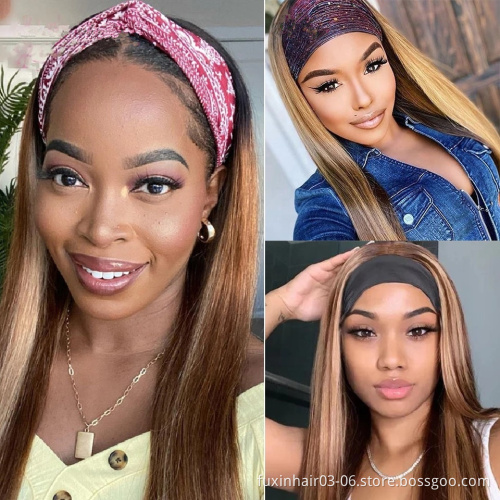 Highlight Headband Human Hair Wigs Straight Malaysia Hair Wigs For Black Women Ombre Colored Human Hair Wigs Remy